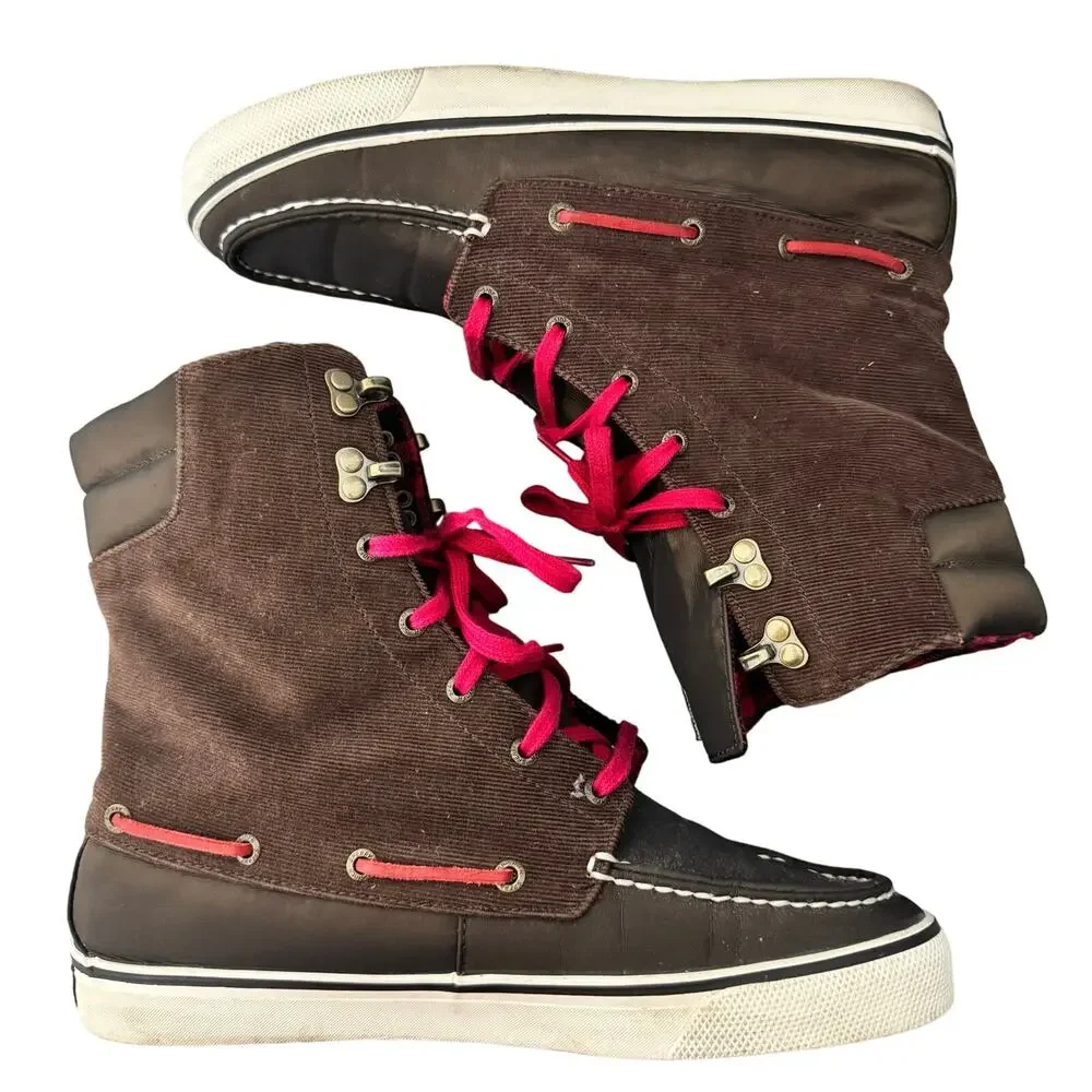 Sperry Boots Women’s Size 9 Brown Tall Plaid Lace Up Preppy Gorpcore Winter